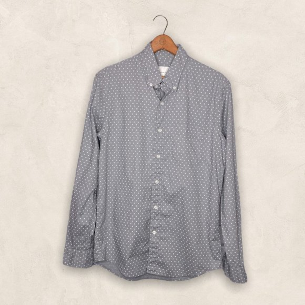 American Eagle Men's Small S Gray Diamond Geo Print 100% Cotton Button Up Shirt